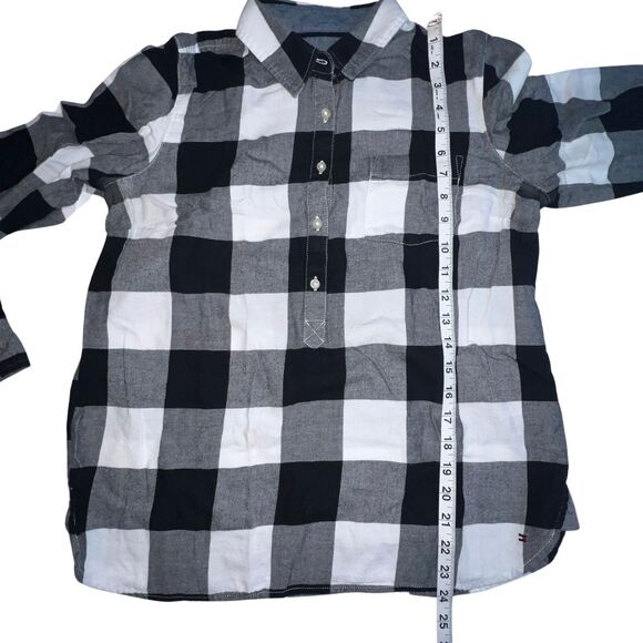 Tommy Hilfiger Shirt Women Medium Black Plaid Collard Classic Everday Henley Top - Picture 6 of 10